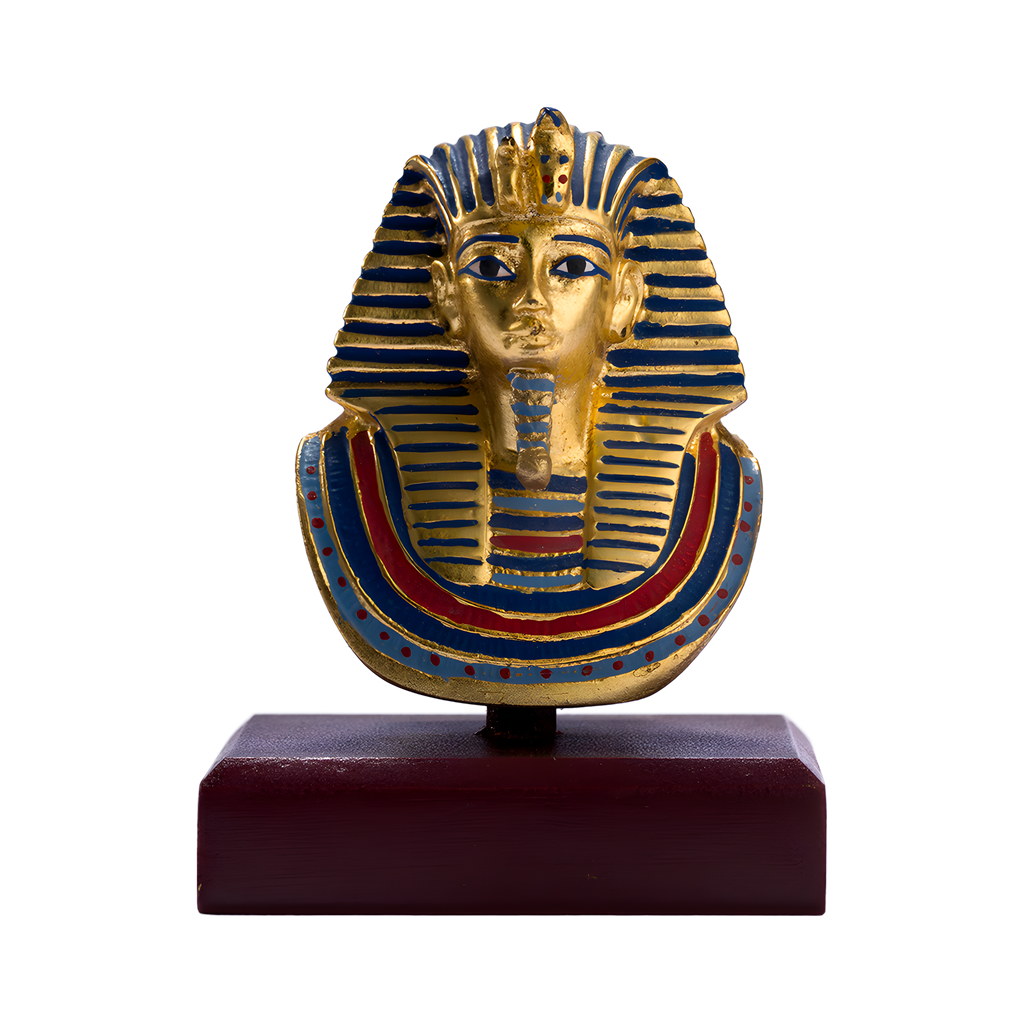 Tutankhamun Golden Mask | Handcrafted Egyptian Replica with Wooden Base