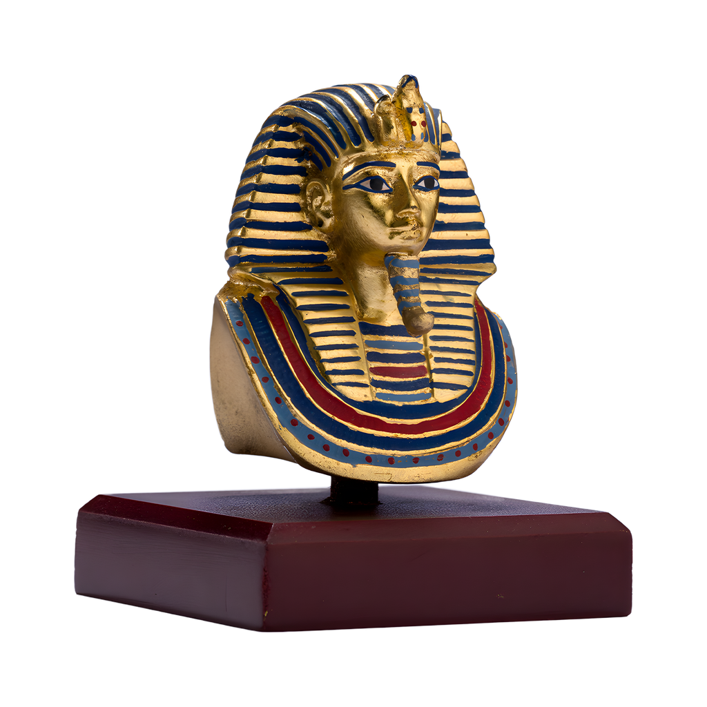 Tutankhamun Golden Mask | Handcrafted Egyptian Replica with Wooden Base