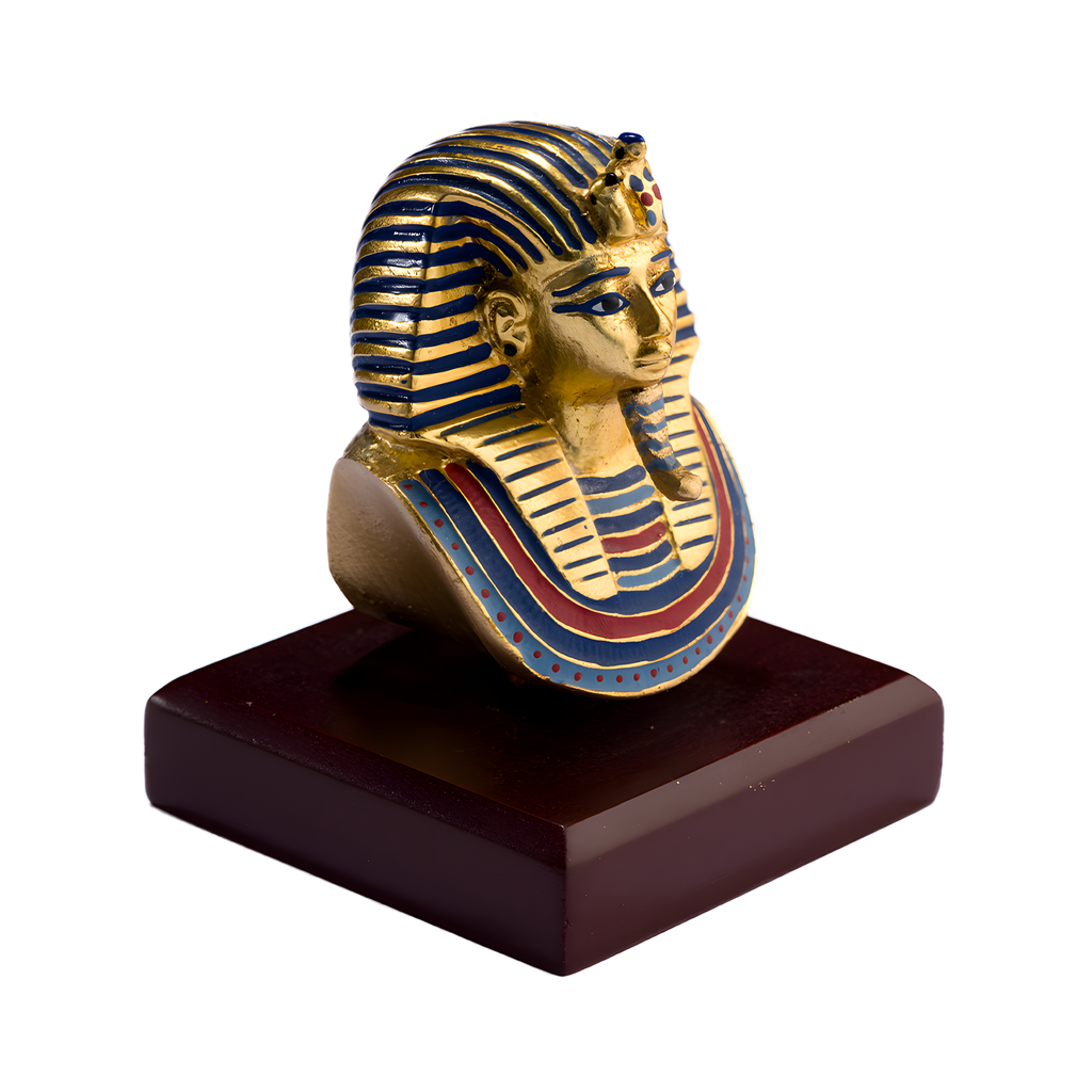 Tutankhamun Golden Mask | Handcrafted Egyptian Replica with Wooden Base