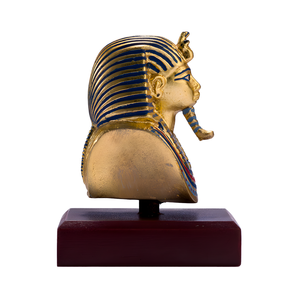 Tutankhamun Golden Mask | Handcrafted Egyptian Replica with Wooden Base